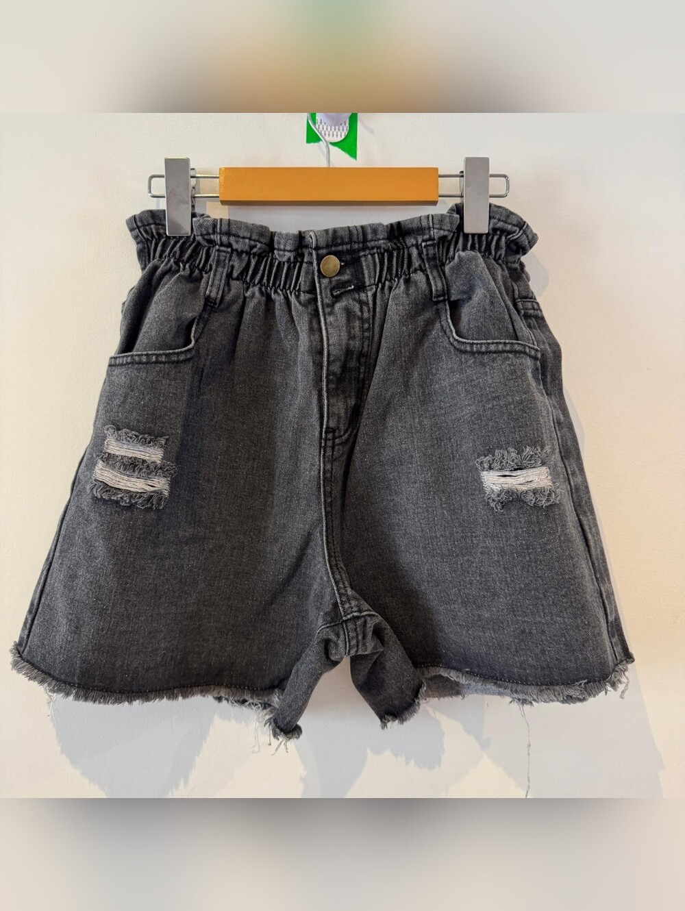 Polly Washed Black Paperbag Denim Shorts 6